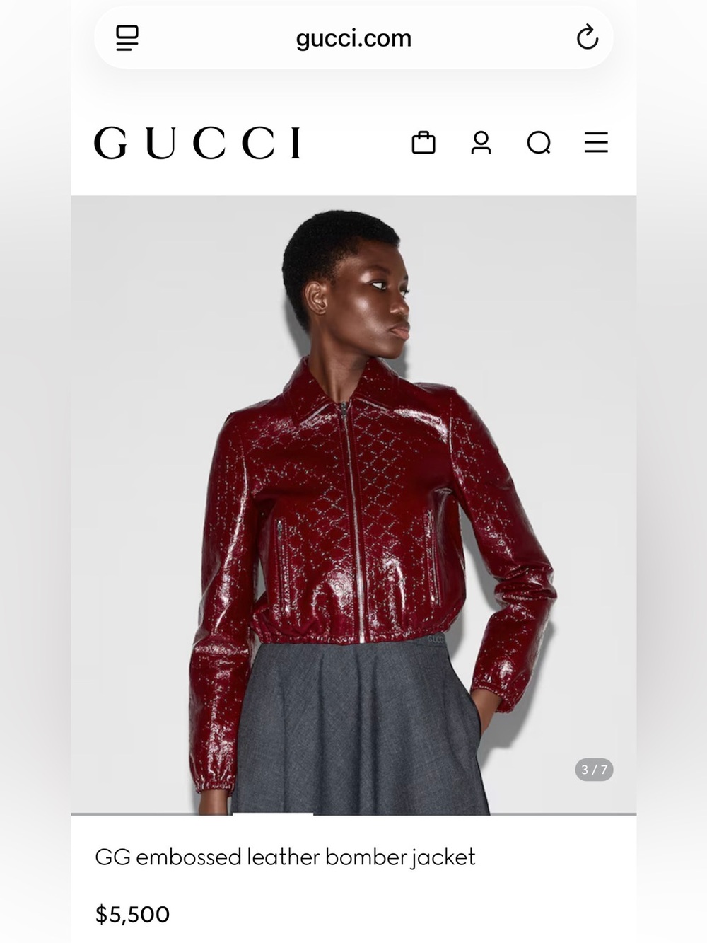 BRAND NEW Gucci Burgundy GG Leather Bomber Jacket - Picture 2 of 5